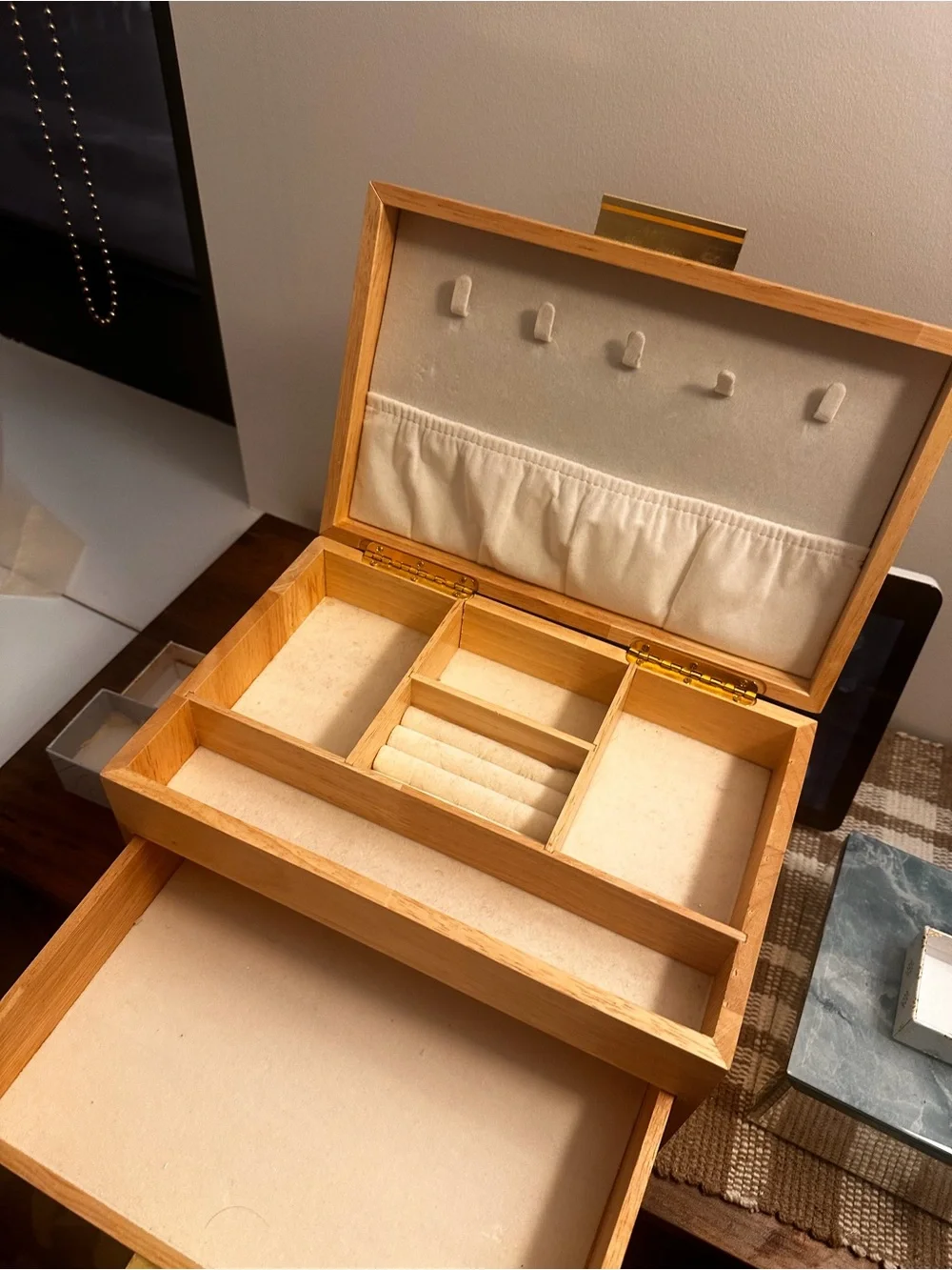 Wooden 3-Drawer Jewelry Organizer with Gold Handles - Natural